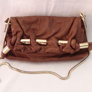 Brown Halston Heritage Purse/Handbag w/ Gold Chain